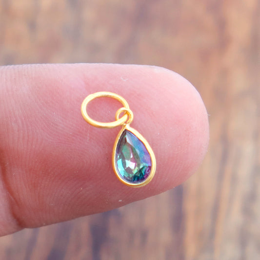 Mystic Topaz Charm, 18k Solid Gold Charm, Mystic Topaz Gold Charm, Gold Charm, Charm Pendant, Charm Necklace, Handmade Gold Charm
