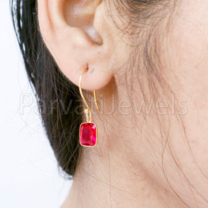 Lab Grown Ruby Dangle Earring, Dangle Earring,Ruby Earring, Minimalist Dangle Earring, Solid 18K Gold Earring,14kt gold earring,Gift for her