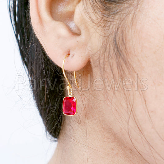 Lab Grown Ruby Dangle Earring, Dangle Earring,Ruby Earring, Minimalist Dangle Earring, Solid 18K Gold Earring,14kt gold earring,Gift for her
