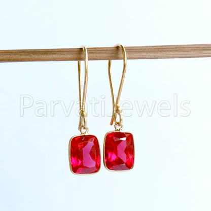 Lab Grown Ruby Dangle Earring, Dangle Earring,Ruby Earring, Minimalist Dangle Earring, Solid 18K Gold Earring,14kt gold earring,Gift for her