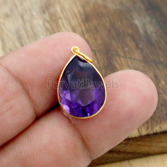 Natural Amethyst Charm, 18k Solid Gold Charm, Amethyst Charm, Gold Charm, Charm Pendant, Charm Necklace, Handmade Gold Charm, Gfit for Her