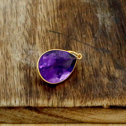 Natural Amethyst Charm, 18k Solid Gold Charm, Amethyst Charm, Gold Charm, Charm Pendant, Charm Necklace, Handmade Gold Charm, Gfit for Her