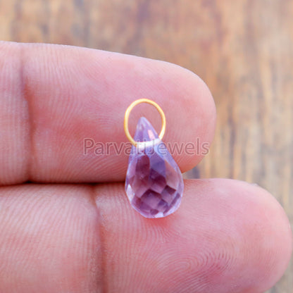 Natural Teardrop Amethyst Charm, 18k Solid Gold Charm, Amethyst Charm, Gold Charm, Charm Pendant, Charm Necklace, Handmade Gold Charm, Gift for Her