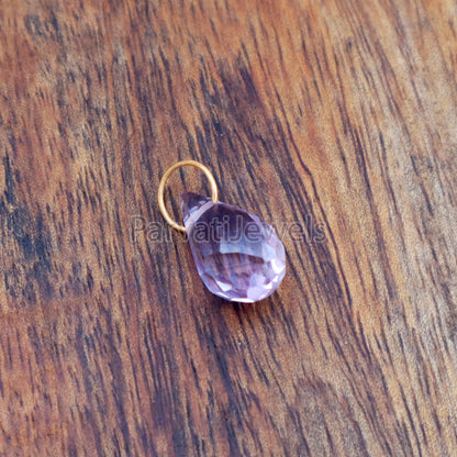 Natural Teardrop Amethyst Charm, 18k Solid Gold Charm, Amethyst Charm, Gold Charm, Charm Pendant, Charm Necklace, Handmade Gold Charm, Gift for Her