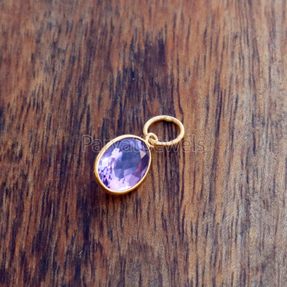 Amethyst Charm, 18k Solid Gold Charm, Natural Amethyst Charm, Gold Charm, Charm Pendant, Charm Necklace, Handmade Gold Charm, Gfit for Her