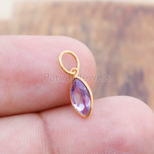 Natural Amethyst Charm, 18k Solid Gold Charm, Natural Amethyst Marquise Charm, Gold Charm, Charm Pendant, Charm Necklace, Handmade Gold Charm, Gift for Her