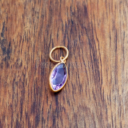 Natural Amethyst Charm, 18k Solid Gold Charm, Natural Amethyst Marquise Charm, Gold Charm, Charm Pendant, Charm Necklace, Handmade Gold Charm, Gift for Her