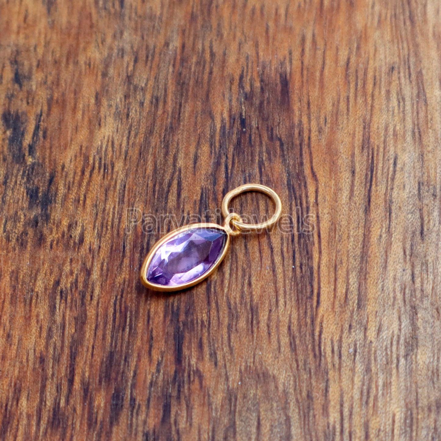 Natural Amethyst Charm, 18k Solid Gold Charm, Natural Amethyst Marquise Charm, Gold Charm, Charm Pendant, Charm Necklace, Handmade Gold Charm, Gift for Her