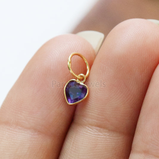 Natural Heart Amethyst Charm, 18k Solid Gold Charm, Amethyst Charm, Gold Charm, Charm Pendant, Charm Necklace, Handmade Gold Charm, Gift for Her