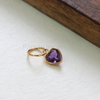 Natural Heart Amethyst Charm, 18k Solid Gold Charm, Amethyst Charm, Gold Charm, Charm Pendant, Charm Necklace, Handmade Gold Charm, Gift for Her