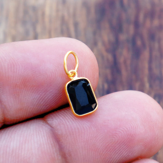 Black Onyx Charm, 18k Solid Gold Charm, Natural Black Onyx Charm, Gold Charm, Charm Pendant, Gold Charm Necklace, Handmade Gold Charm