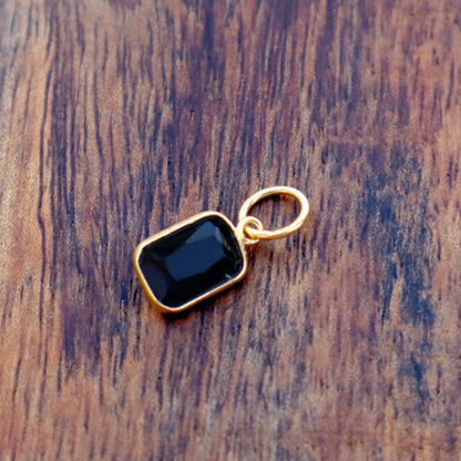 Black Onyx Charm, 18k Solid Gold Charm, Natural Black Onyx Charm, Gold Charm, Charm Pendant, Gold Charm Necklace, Handmade Gold Charm