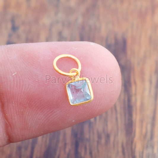 Blue Topaz Charm, 18k Solid Gold Charm, Natural Blue Topaz Charm, Gold Charm, Charm Pendant, Charm Necklace, Handmade Gold Charm