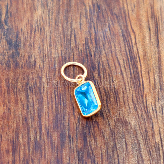 Swiss Blue Topaz Charm, 18k Solid Gold Charm, Handmade Gold Charm, Charms Necklace, Lab Created Swiss Blue Topaz Charm, Gift for Her