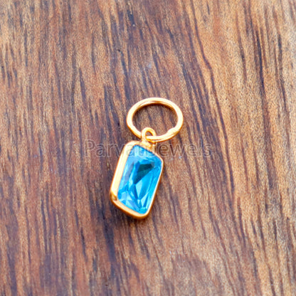 Swiss Blue Topaz Charm, 18k Solid Gold Charm, Handmade Gold Charm, Charms Necklace, Lab Created Swiss Blue Topaz Charm, Gift for Her