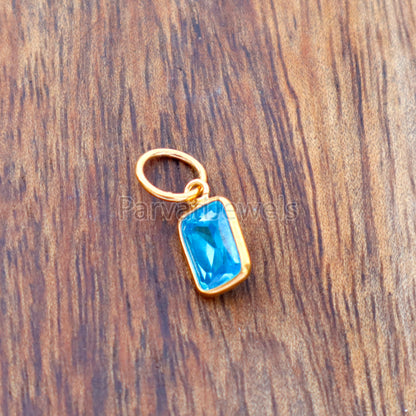 Swiss Blue Topaz Charm, 18k Solid Gold Charm, Handmade Gold Charm, Charms Necklace, Lab Created Swiss Blue Topaz Charm, Gift for Her