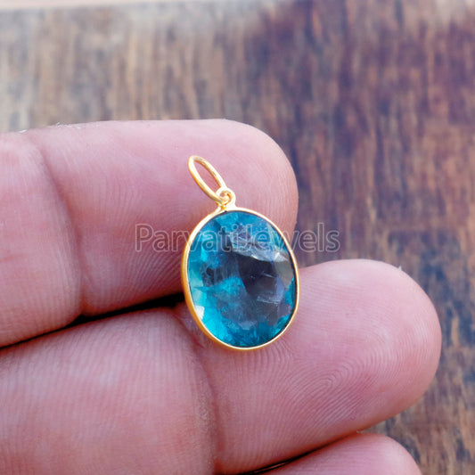 Apatite Charm, 18k Solid Gold Charm, Natural Apatite Charm, Gold Charm, Charm Pendant, Charm Necklace, Handmade Gold Charm, Gift for Her