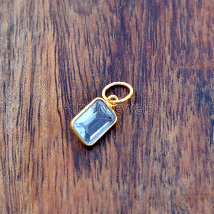 Blue Topaz Charm, 18k Solid Gold Charm, Natural Blue Topaz Charm, Gold Charm, Charm Pendant, Gold Charm Necklace, Handmade Gold Charm