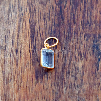 Blue Topaz Charm, 18k Solid Gold Charm, Natural Blue Topaz Charm, Gold Charm, Charm Pendant, Gold Charm Necklace, Handmade Gold Charm