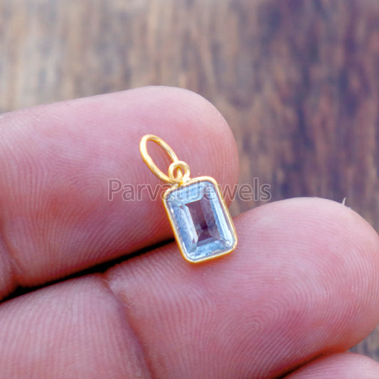 Blue Topaz Charm, 18k Solid Gold Charm, Natural Blue Topaz Charm, Gold Charm, Charm Pendant, Gold Charm Necklace, Handmade Gold Charm