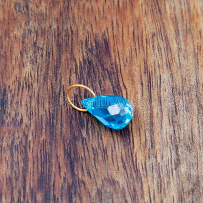 Teardrop Blue Topaz Charm, 18k Solid Gold Charm, Blue Topaz Charm, Gold Charm, Blue Topaz Charm Pendant, Charm Necklace, Handmade Gold Charm