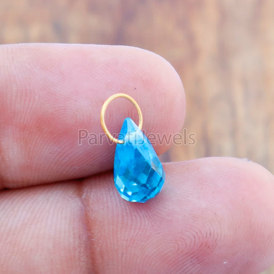 Teardrop Blue Topaz Charm, 18k Solid Gold Charm, Blue Topaz Charm, Gold Charm, Blue Topaz Charm Pendant, Charm Necklace, Handmade Gold Charm