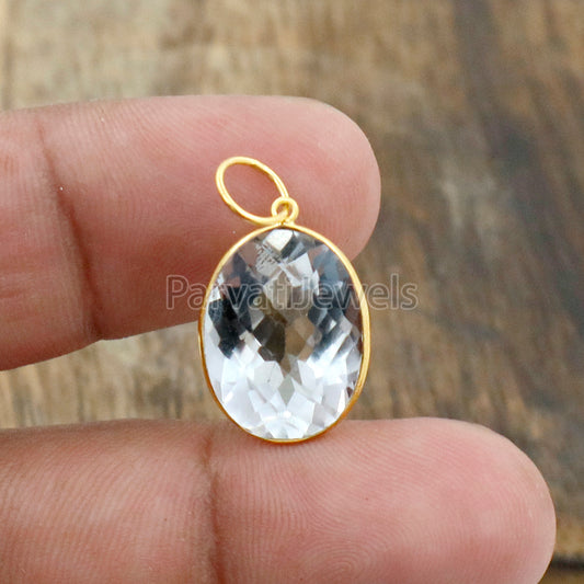 White Crystal Charm, 18k Solid Gold Charm, Natural White Crystal Charm, Gold Charm, Charm Pendant, Charm Necklace, Handmade Gold Charm