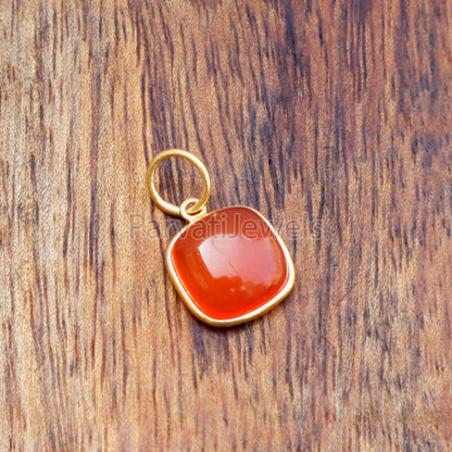 Natural Carnelian Charm, 18k Solid Gold Charm, Natural Carnelian Gold Charm, Gold Charm, Charm Pendant, MOTIVATION STONE, Gift for Her, 18K Gold Charm