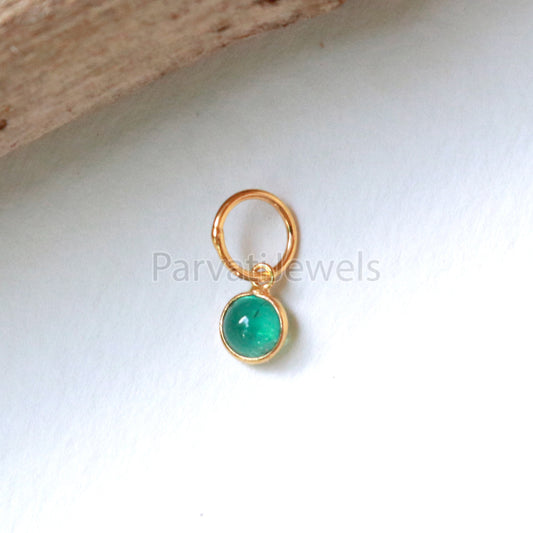 Cabochon Emerald Charm, 18k Solid Gold Charm, Natural Cabochon Emerald Charm, Gold Charm, Charm Pendant, Charm Necklace, Handmade Gold Charm