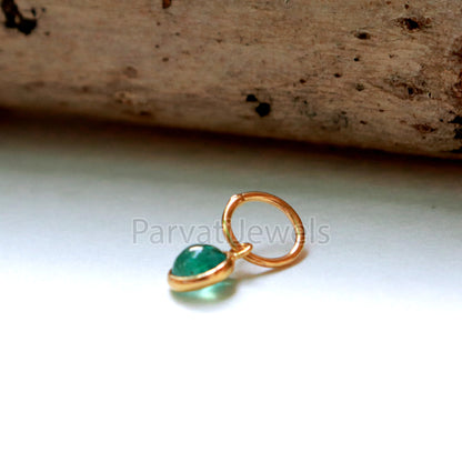 Cabochon Emerald Charm, 18k Solid Gold Charm, Natural Cabochon Emerald Charm, Gold Charm, Charm Pendant, Charm Necklace, Handmade Gold Charm