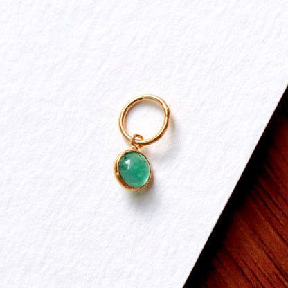 Cabochon Emerald Charm, 18k Solid Gold Charm, Natural Cabochon Emerald Charm, Gold Charm, Charm Pendant, Charm Necklace, Handmade Gold Charm