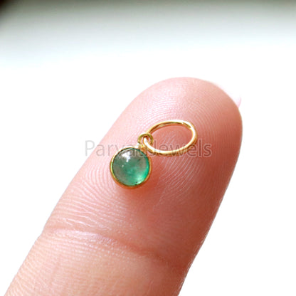 Cabochon Emerald Charm, 18k Solid Gold Charm, Natural Cabochon Emerald Charm, Gold Charm, Charm Pendant, Charm Necklace, Handmade Gold Charm