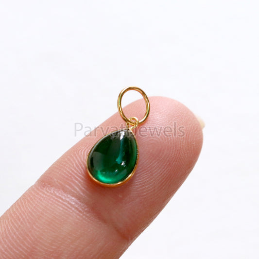 Cabochon Emerald Charm, Lab Created Nano Emerald 18k Solid Gold Charm, Lab Created Emerald Charm, Gold Charm, Charm Pendant, Charm Necklace