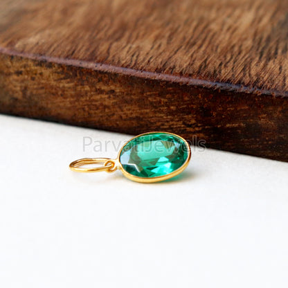 Emerald Charm, 18k Solid Gold Charm, Lab Created Emerald Charm, Emerald Solid Gold Charm, Charm Pendant, Charm Necklace, Handmade Gold Charm