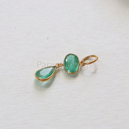 Emerald Charm, 18k Solid Gold Charm, Natural Emerald Charm, Gold Charm, Charm Pendant, Charm Necklace, Handmade Gold Charm