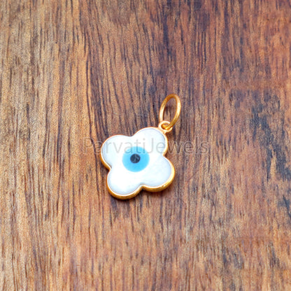 Evil Eye Charm, Floral Evil Eye Charm, 18k Solid Gold Charm, Mother of Pearl Gold Charm, Charm Necklace,White M.O.P.charm, Good Luck Charm
