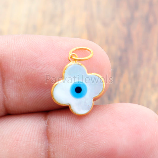 Evil Eye Charm, Floral Evil Eye Charm, 18k Solid Gold Charm, Mother of Pearl Gold Charm, Charm Necklace,White M.O.P.charm, Good Luck Charm
