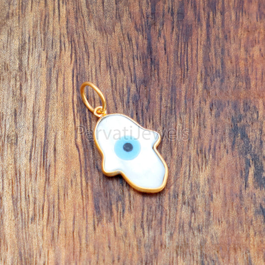 Evil Eye Charm, Hamsa Hand Charm, Evil Eye Charm, 18k Solid Gold Charm, Mother of Pearl Gold Charm, Solid 18K Gold MOP Charm, Good luck Charm