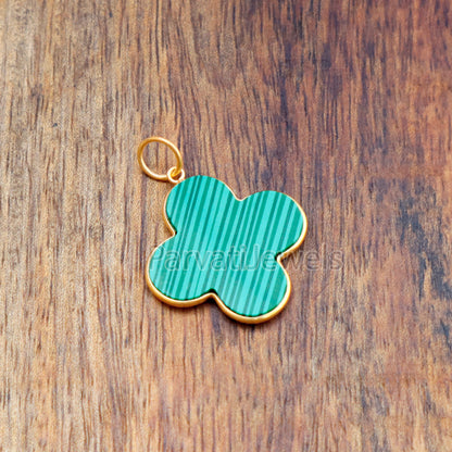 Natural Malachite Charm, 18k Solid Gold Charm, Gold Charm, Charm Pendant, Flower Malachite Charm Necklace, Handmade Charm, Gift for Her