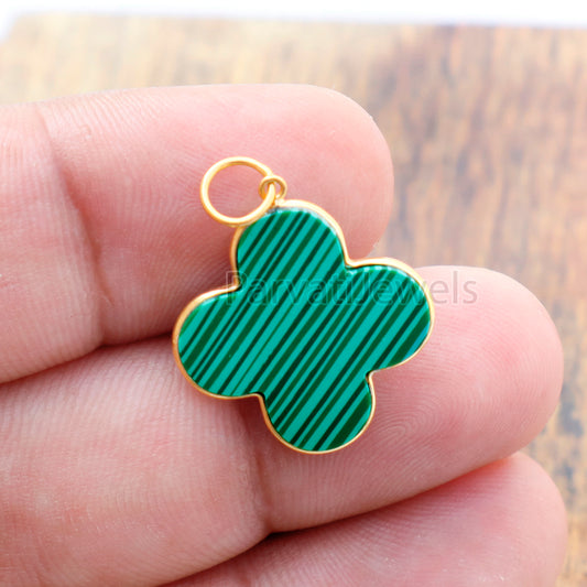 Natural Malachite Charm, 18k Solid Gold Charm, Gold Charm, Charm Pendant, Flower Malachite Charm Necklace, Handmade Charm, Gift for Her