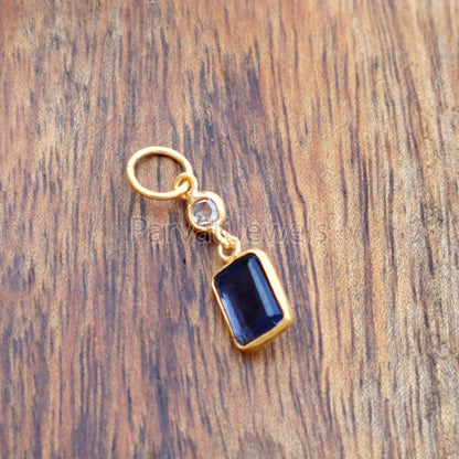 Iolite & Rose Cut Diamond Charm, 18k Solid Gold Charm, Iolite Charm, Gold Charm, Gold Charm Pendant, Charm Necklace, Handmade Gold Charm