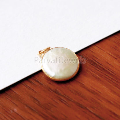 Natural Mother of Pearl Charm, 18k Solid Gold Charm, Mother of Pearl Gold Charm, Charm, Pearl Charm Necklace, Charm Pendant, Handmade Gold Charm