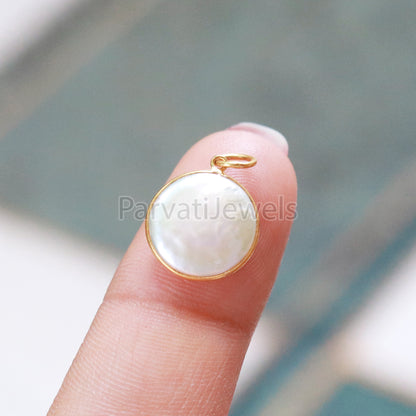 Natural Mother of Pearl Charm, 18k Solid Gold Charm, Mother of Pearl Gold Charm, Charm, Pearl Charm Necklace, Charm Pendant, Handmade Gold Charm