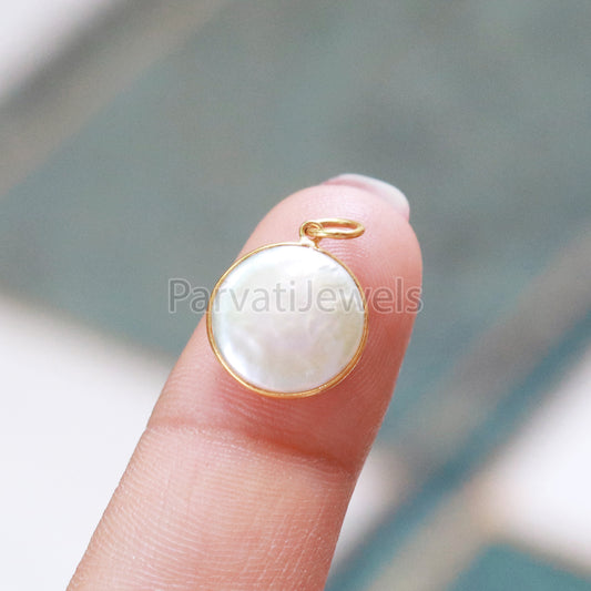 Natural Mother of Pearl Charm, 18k Solid Gold Charm, Mother of Pearl Gold Charm, Charm, Pearl Charm Necklace, Charm Pendant, Handmade Gold Charm