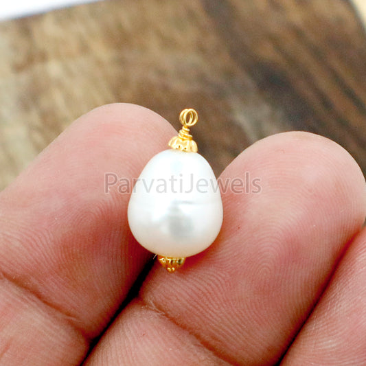 Natural Sea Pearl Charm, 18k Solid Gold Charm, Sea Pearl Gold Charm, Charm, Pearl Charm Necklace, Pearl Charm Pendant, Handmade Gold Charm