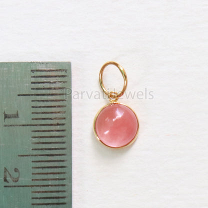 Cherry Quartz Charm, 18k Solid Gold Charm, Natural Cherry Quartz Charm, Gold Charm, Charm Pendant, Charm Necklace, Handmade Gold Charm