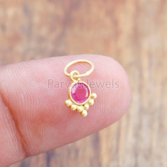 Natural Ruby Charm, 18k Solid Gold Charm, Handmade Gold Charm, Designer Charm Pendant, Charms Necklace, Ruby Charm Pendant, Gift For Her Charm