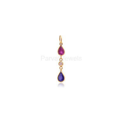 Natural Ruby Diamond Sapphire Charm, Solid 18K Gold Charm, Emerald Sapphire Charm, Rose Cut Diamond Charm Pendant ,Handmade, 4X6 Pear Charm
