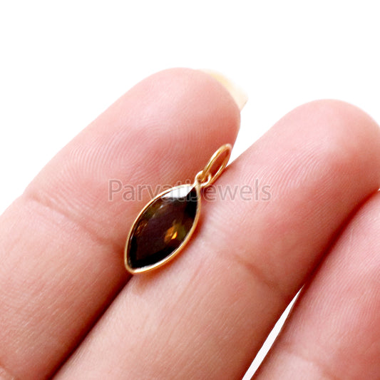 Brown Tourmaline Charm, 18k Solid Gold Charm, Smoky BrownTourmaline Charm, Gold Charm, Faceted Tourmaline Charm , Handmade Gold Charm