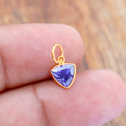 Lab Grown Tanzanite Charm, 18k Solid Gold Charm, Handmade Gold Charm, Tanzanite Dainty Charm, Minimalist Pendant, Tanzanite Charm